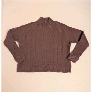 North Face Waffle Knit 100% Cotton Cropped Pullover Sweater Chunky Lounge Wm Lrg
